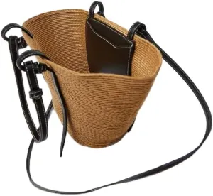 Panier Straw Woven Tote Handbag Vegan Leather Straps Inner Pouch Beach Seaside Raffia Rattan Wicker Basket Large Purse Farmer's Market Shopping Como Modern Hobo Boho Bohemian Western Country Cottage