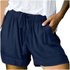 Pants Shorts Splice Womens Loose Pocketed Drawstring Waist Comfy Elastic Casual Pants Paper Bag (1-Dark Blue, XXXXL)