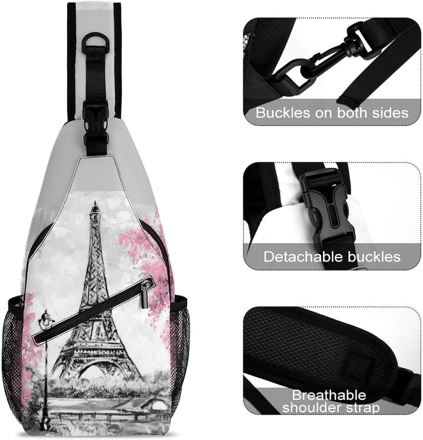 Paris Tower Sling Backpack Mens Women Crossbody Backpack Chest Bag Cycling Daypack Shoulder Bag Small Cross Body Bags Outdoor Backpacks