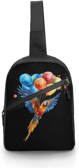 Parrot Bird Flying with Balloons Foldable Crossbody Sling Bags Shoulder Backpack Chest DayPack Handbag