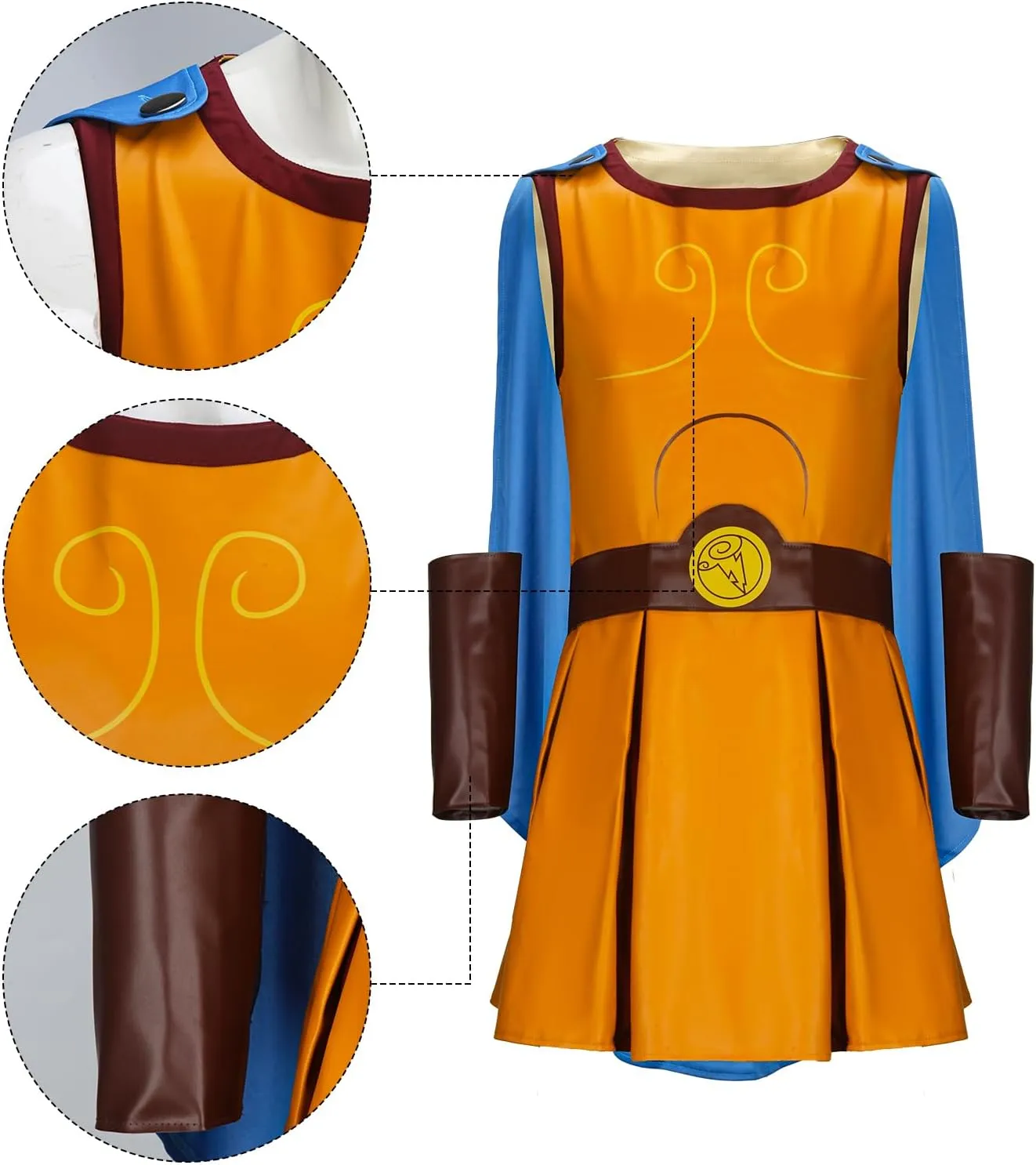 PARTYEVER Ancient Roman Gladiator Solider Costume Men Blue Cape Cloak with Wrist Leg Sleeve Suits Spartan Cosplay Outfits