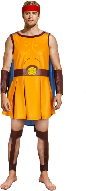 PARTYEVER Ancient Roman Gladiator Solider Costume Men Blue Cape Cloak with Wrist Leg Sleeve Suits Spartan Cosplay Outfits