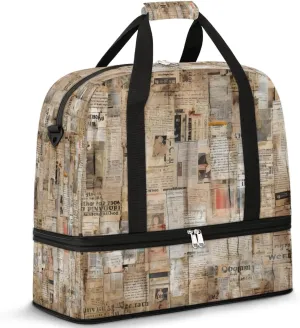 Patchwork Newspaper Collage Travel Duffel Bag, Travel Essentials, Gym Bag for Women, Weekender Overnight Bag With Shoes Compartment, Carry On Bags for Airplanes