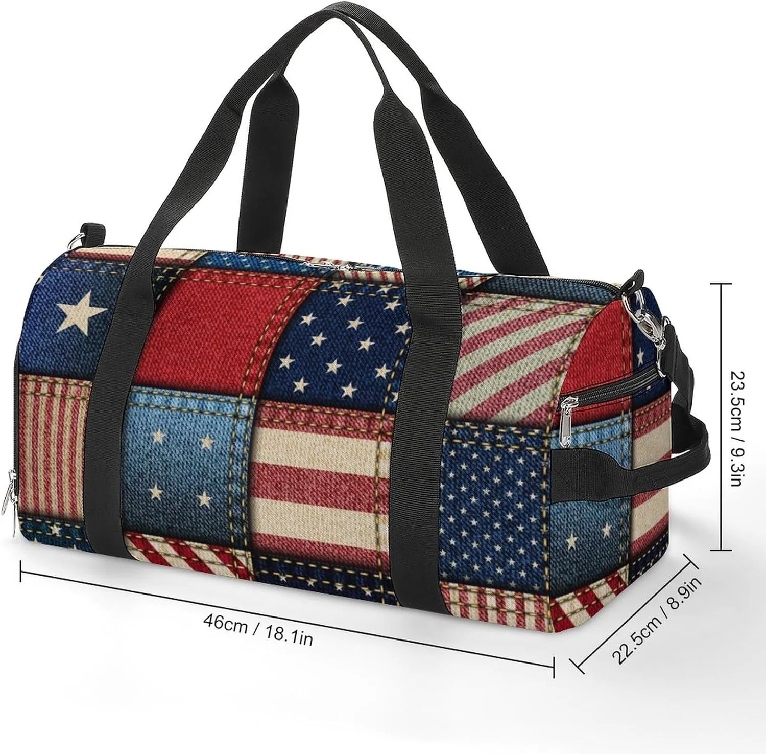 Patchwork of American Flag Sports Tote Gym Bag for Women Men, Overnight Bag with Shoe Compartment Water Resistant