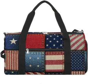 Patchwork of American Flag Sports Tote Gym Bag for Women Men, Overnight Bag with Shoe Compartment Water Resistant