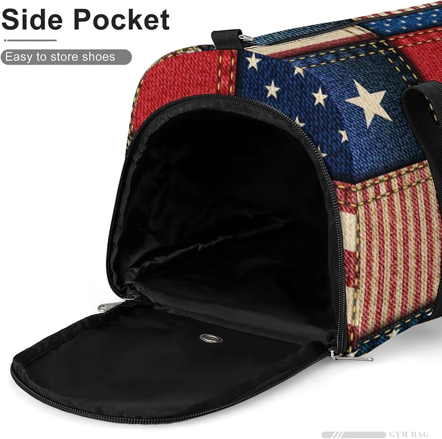 Patchwork of American Flag Sports Tote Gym Bag for Women Men, Overnight Bag with Shoe Compartment Water Resistant