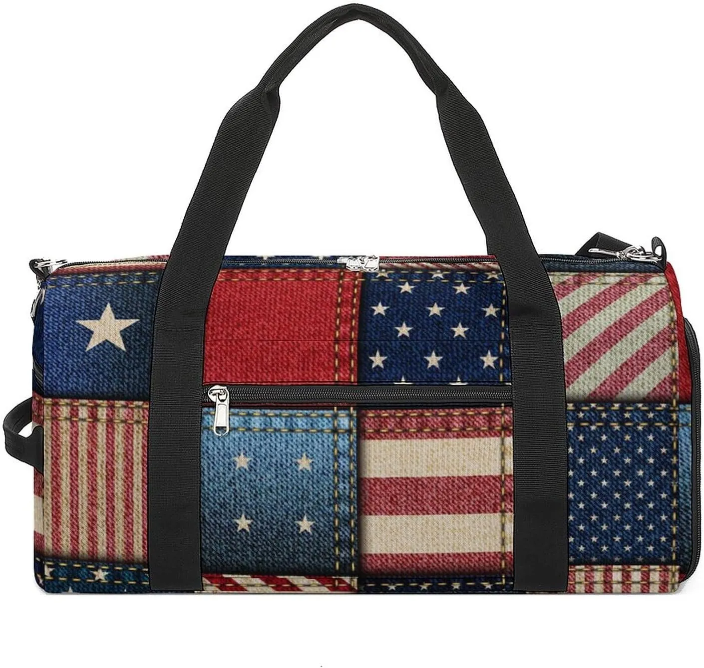 Patchwork of American Flag Sports Tote Gym Bag for Women Men, Overnight Bag with Shoe Compartment Water Resistant