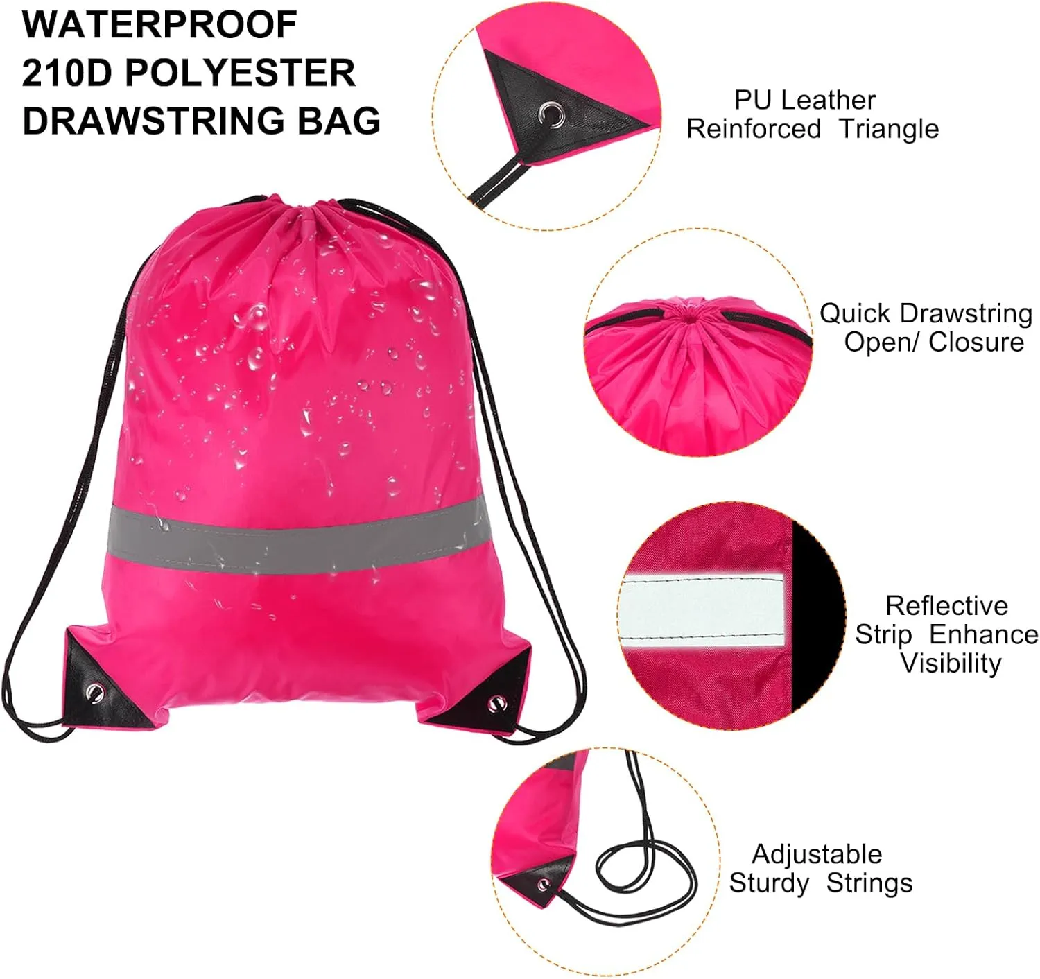 PATIKIL Drawstring Backpack Bulk 25 Pack 210D Polyester Cinch Sack Draw String Bags with Reflective Strips for DIY Women Men Gym Sport Travel Party, Rose Red (17" x 13.4")