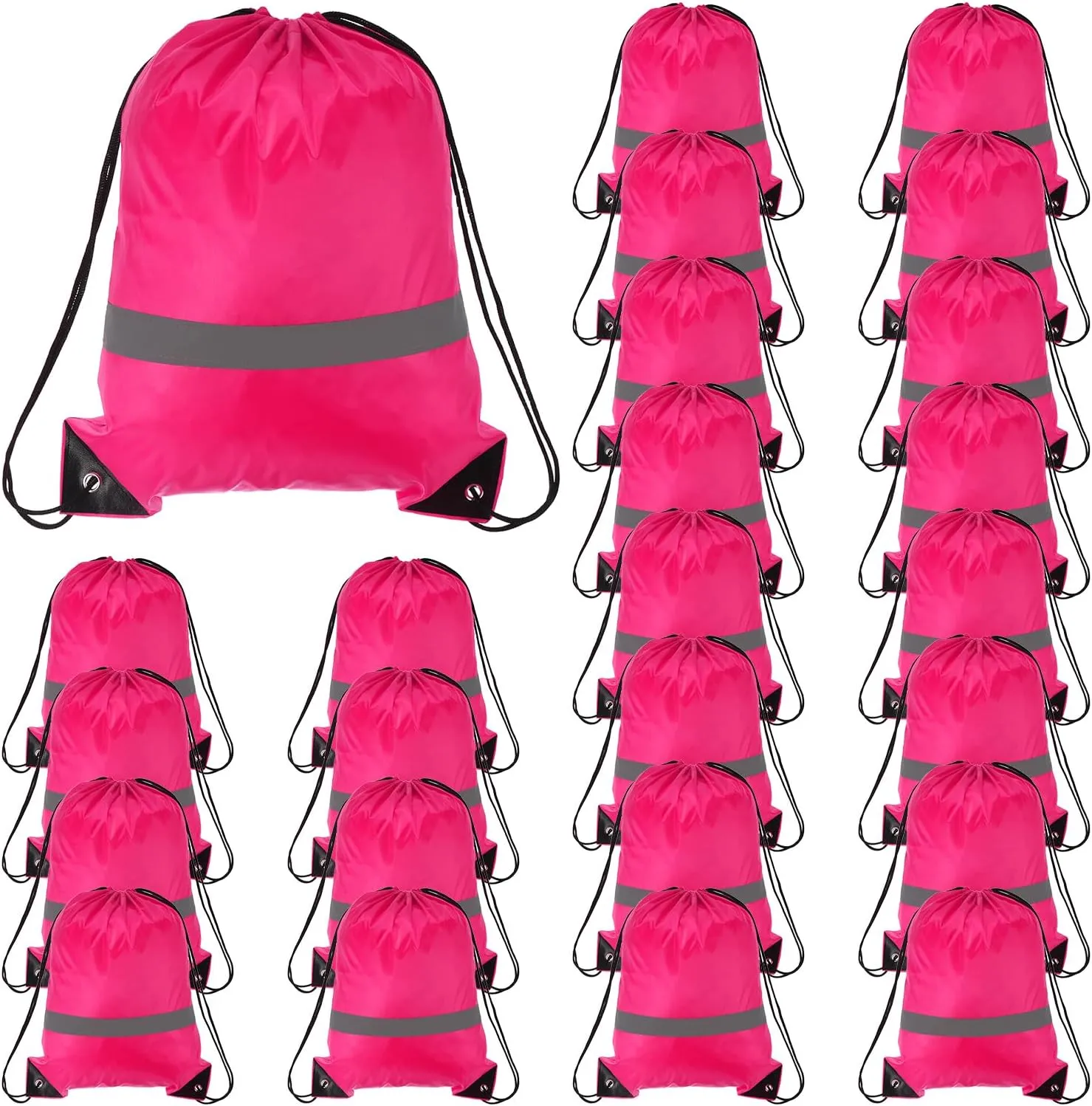 PATIKIL Drawstring Backpack Bulk 25 Pack 210D Polyester Cinch Sack Draw String Bags with Reflective Strips for DIY Women Men Gym Sport Travel Party, Rose Red (17" x 13.4")