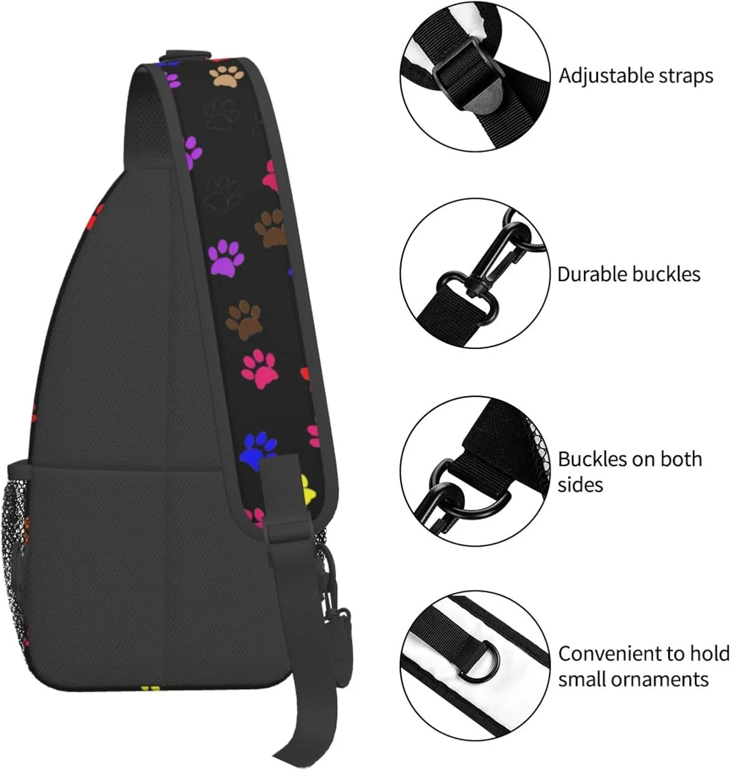 Paw Printed Unisex Casual Diagonal Chest Bag,Multipurpose Crossbody Shoulder Bag Travel Hiking Daypack