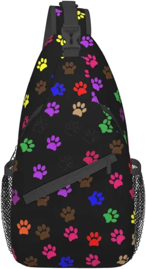 Paw Printed Unisex Casual Diagonal Chest Bag,Multipurpose Crossbody Shoulder Bag Travel Hiking Daypack