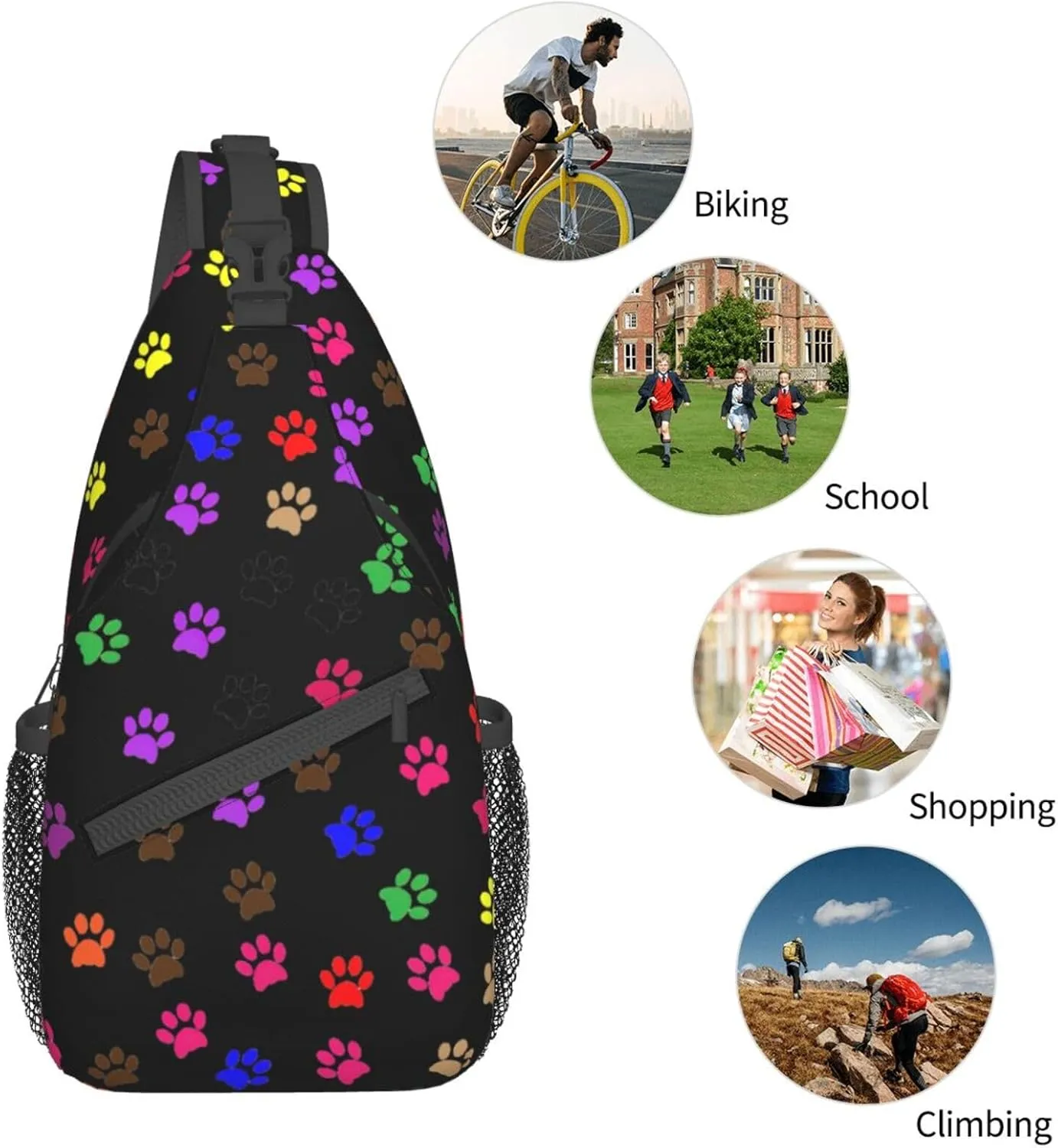 Paw Printed Unisex Casual Diagonal Chest Bag,Multipurpose Crossbody Shoulder Bag Travel Hiking Daypack