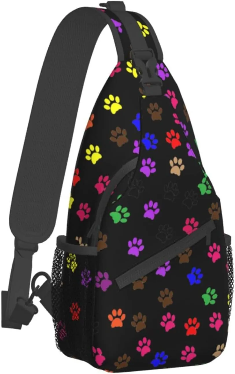 Paw Printed Unisex Casual Diagonal Chest Bag,Multipurpose Crossbody Shoulder Bag Travel Hiking Daypack