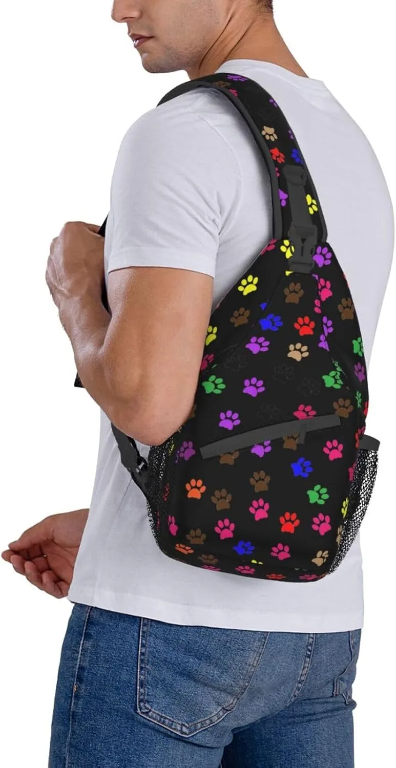 Paw Printed Unisex Casual Diagonal Chest Bag,Multipurpose Crossbody Shoulder Bag Travel Hiking Daypack