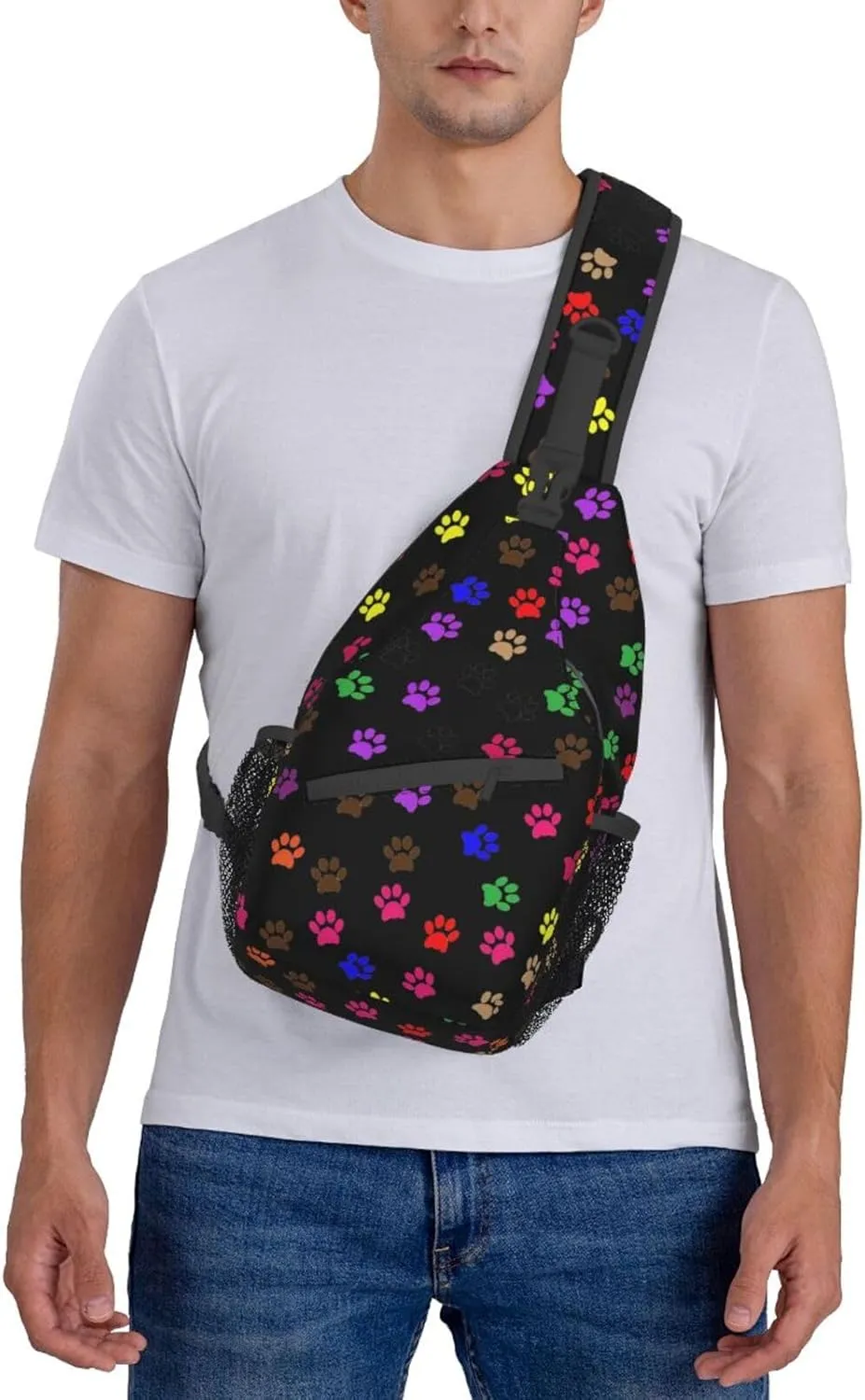 Paw Printed Unisex Casual Diagonal Chest Bag,Multipurpose Crossbody Shoulder Bag Travel Hiking Daypack