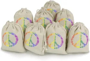 Peace LGBT Rainbow Flag Cotton and Linen Drawstring Gift Bags 8Pcs Wedding Hessian Linen Sacks Bag Birthday Party