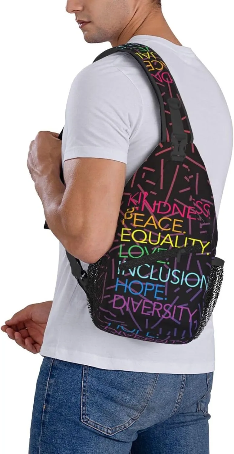 Peace Love Hope Equality Inclusion Diversity Crossbody Backpack For Men Women Sling Shoulder Dachshunds Dog Chest Bag Lightweight One Strap Multipurpose Travel Hiking Daypack