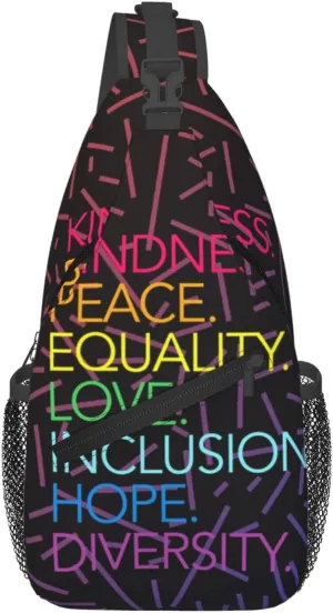 Peace Love Hope Equality Inclusion Diversity Crossbody Backpack For Men Women Sling Shoulder Dachshunds Dog Chest Bag Lightweight One Strap Multipurpose Travel Hiking Daypack