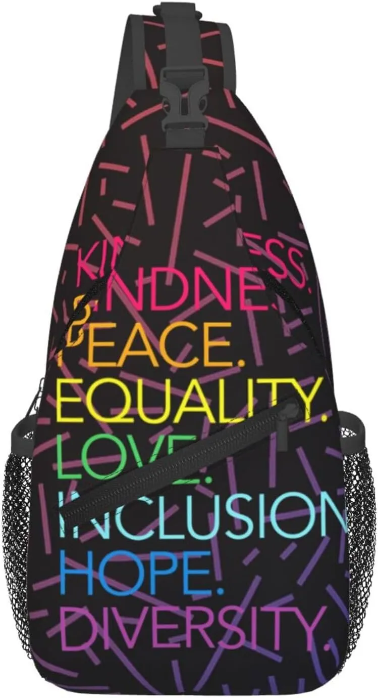 Peace Love Hope Equality Inclusion Diversity Crossbody Backpack For Men Women Sling Shoulder Dachshunds Dog Chest Bag Lightweight One Strap Multipurpose Travel Hiking Daypack