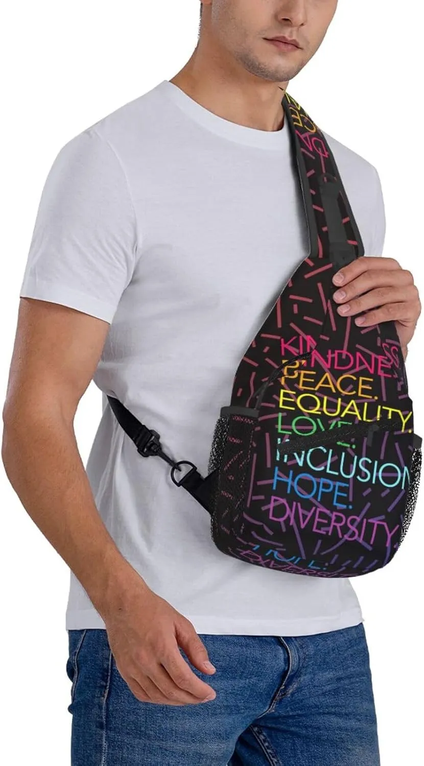 Peace Love Hope Equality Inclusion Diversity Crossbody Backpack For Men Women Sling Shoulder Dachshunds Dog Chest Bag Lightweight One Strap Multipurpose Travel Hiking Daypack