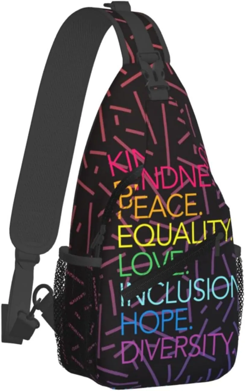 Peace Love Hope Equality Inclusion Diversity Crossbody Backpack For Men Women Sling Shoulder Dachshunds Dog Chest Bag Lightweight One Strap Multipurpose Travel Hiking Daypack