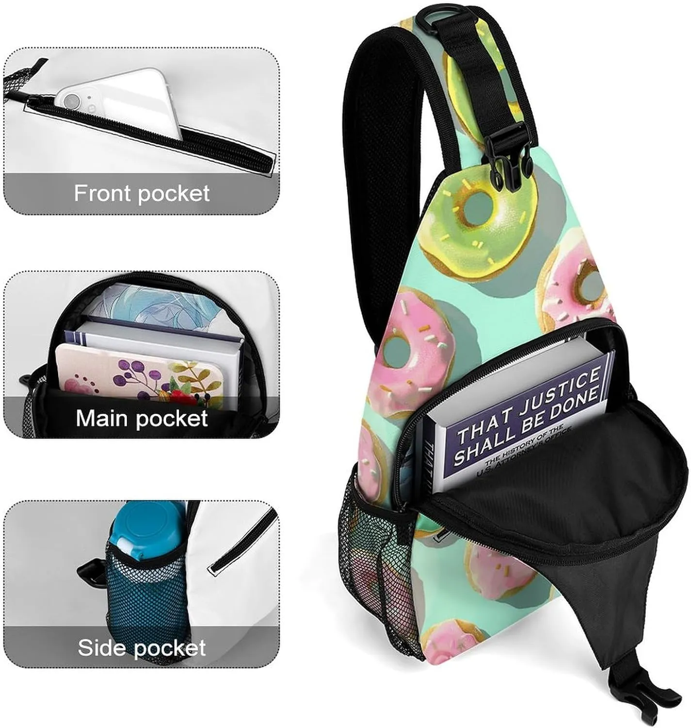 Peach Pot Pattern Sling Bag Lightweight Crossbody Chest Pack Travel Shoulder Bag with Adjustable Strap
