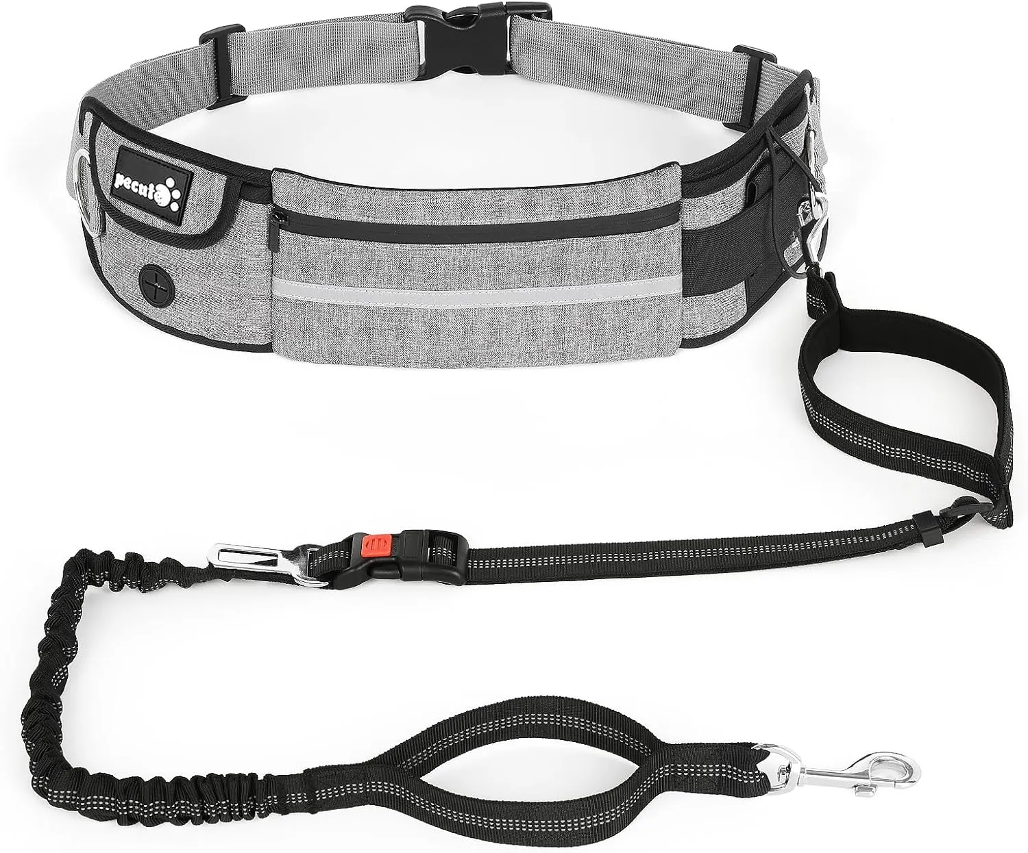 Pecute Hands Free Dog Leash with Pouch, Waist Belt Fanny Pack with Soft Padds, Dual Padded Handles and Durable Bungee for Walking, Hiking, Jogging Biking, and Running (Up to 220lbs)