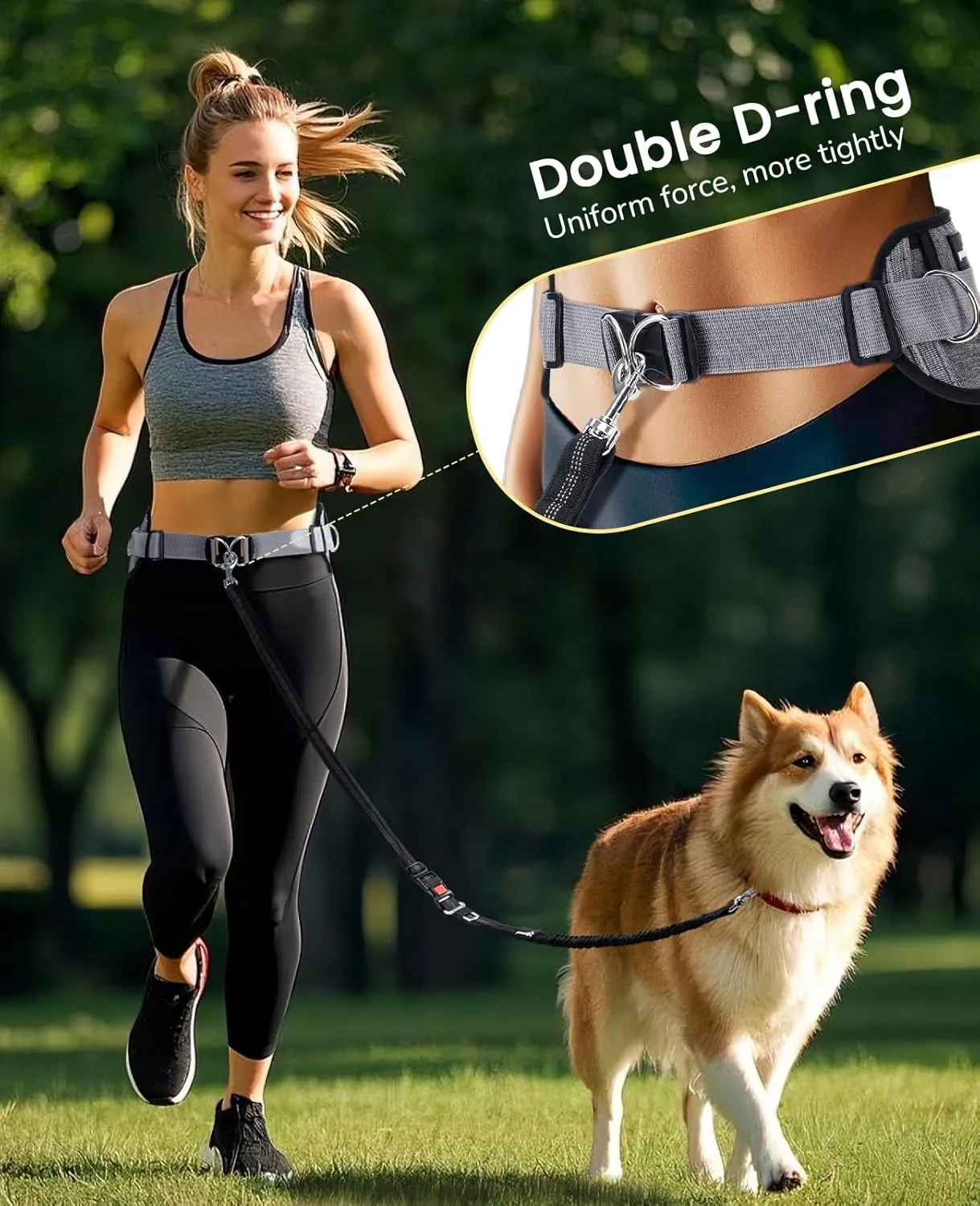 Pecute Hands Free Dog Leash with Pouch, Waist Belt Fanny Pack with Soft Padds, Dual Padded Handles and Durable Bungee for Walking, Hiking, Jogging Biking, and Running (Up to 220lbs)
