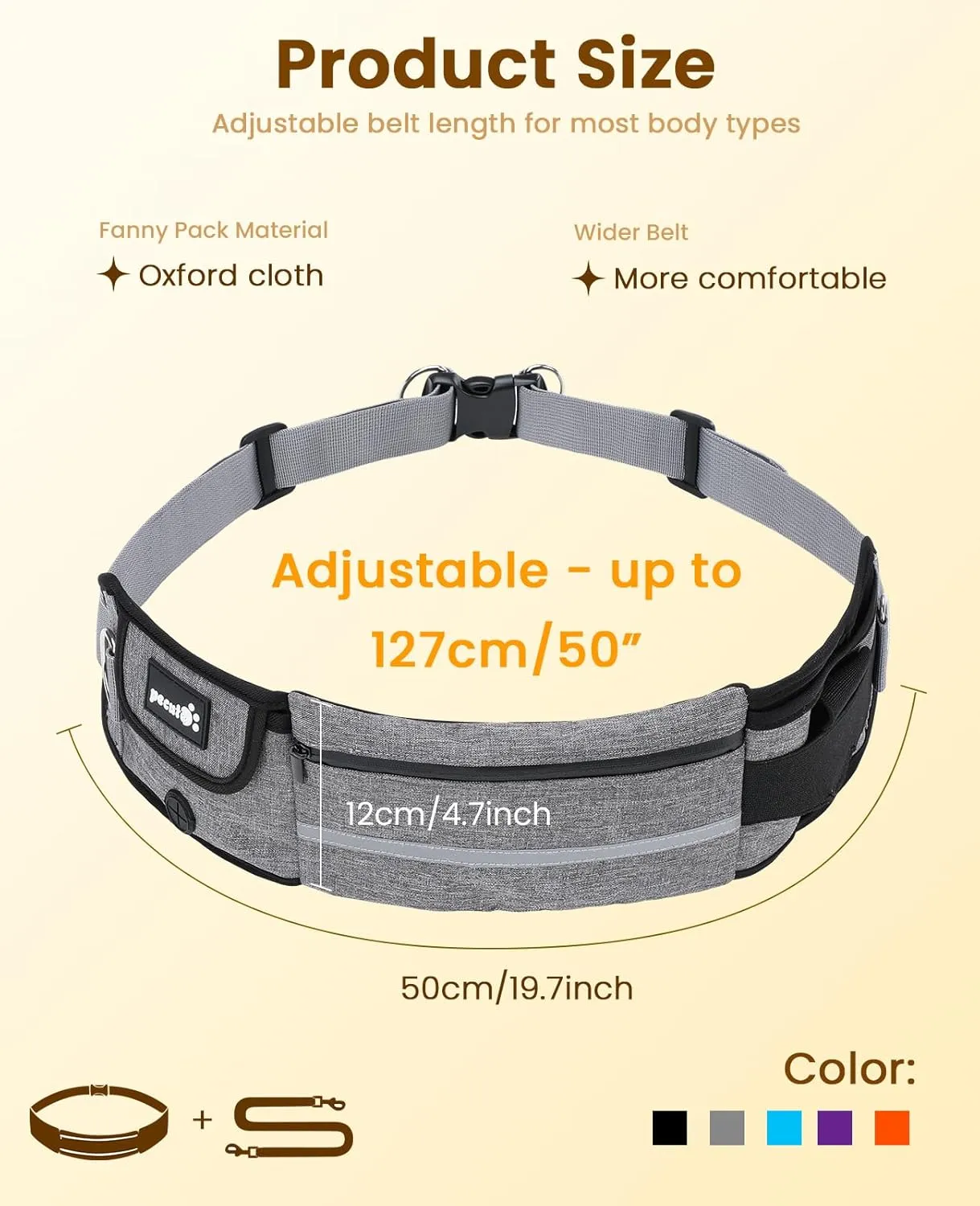 Pecute Hands Free Dog Leash with Pouch, Waist Belt Fanny Pack with Soft Padds, Dual Padded Handles and Durable Bungee for Walking, Hiking, Jogging Biking, and Running (Up to 220lbs)