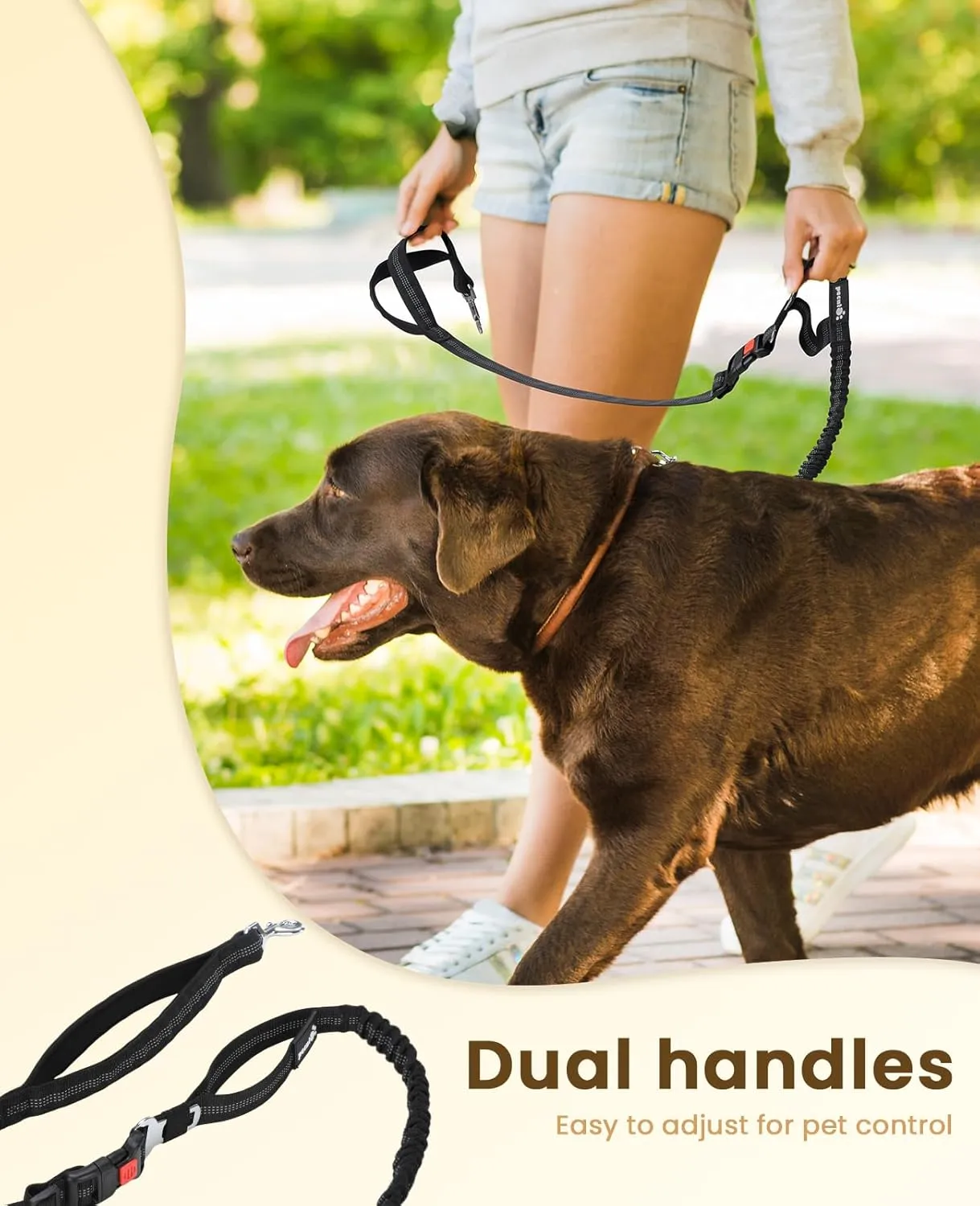 Pecute Hands Free Dog Leash with Pouch, Waist Belt Fanny Pack with Soft Padds, Dual Padded Handles and Durable Bungee for Walking, Hiking, Jogging Biking, and Running (Up to 220lbs)