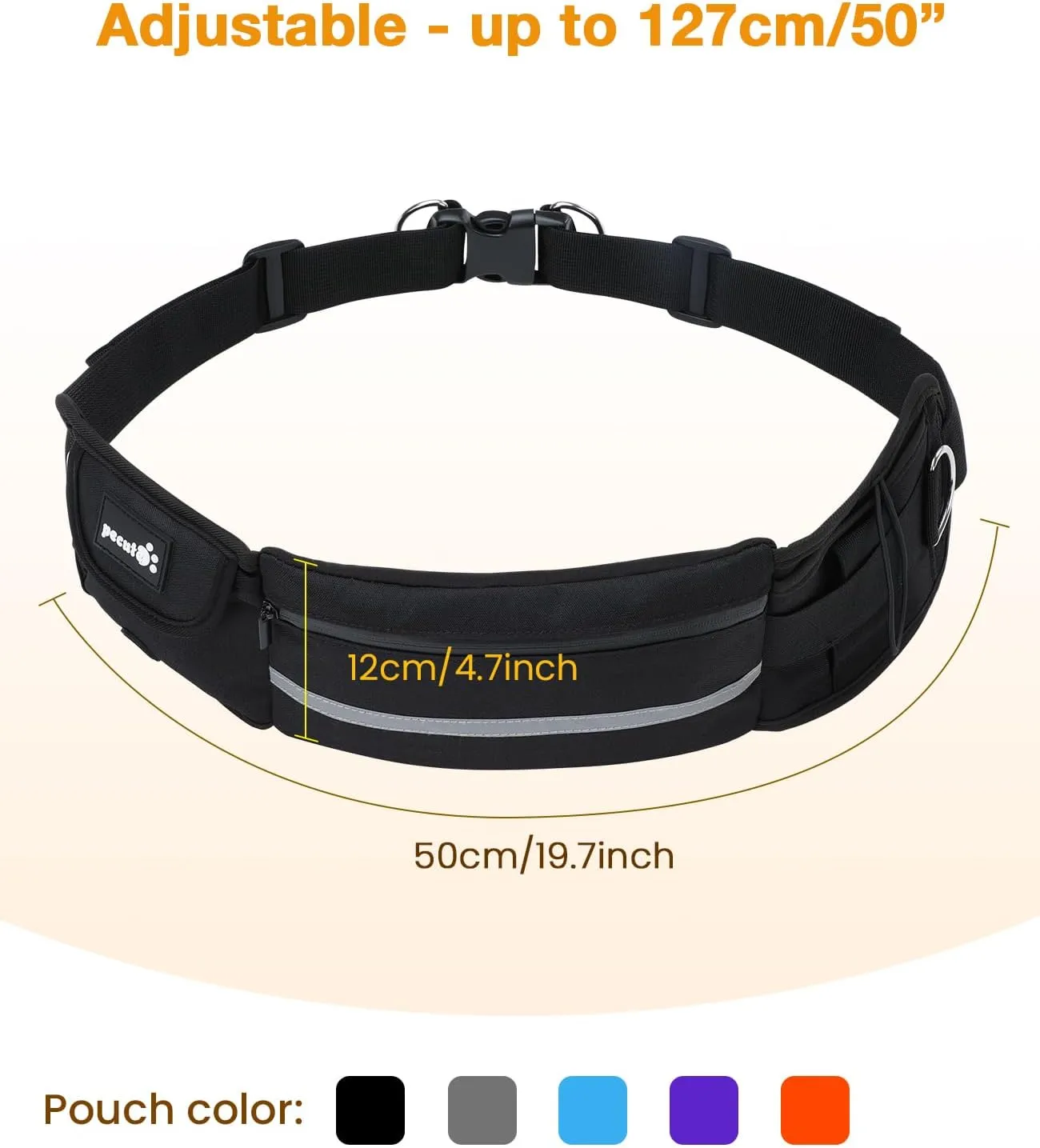 Pecute Hands Free Dog Leash with Pouch, Waist Belt Fanny Pack with Soft Pads, Dual Padded Handles and Durable Bungee for Walking, Hiking, Jogging Biking,Running,Orange(Up to 220lbs)