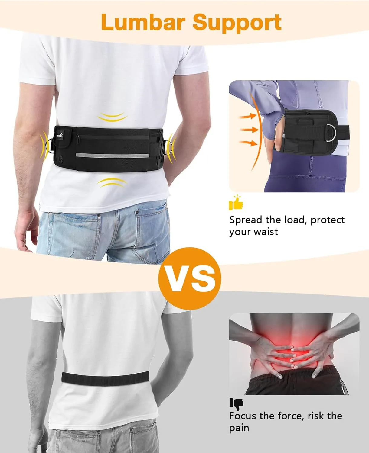 Pecute Hands Free Dog Leash with Pouch, Waist Belt Fanny Pack with Soft Pads, Dual Padded Handles and Durable Bungee for Walking, Hiking, Jogging Biking,Running,Orange(Up to 220lbs)