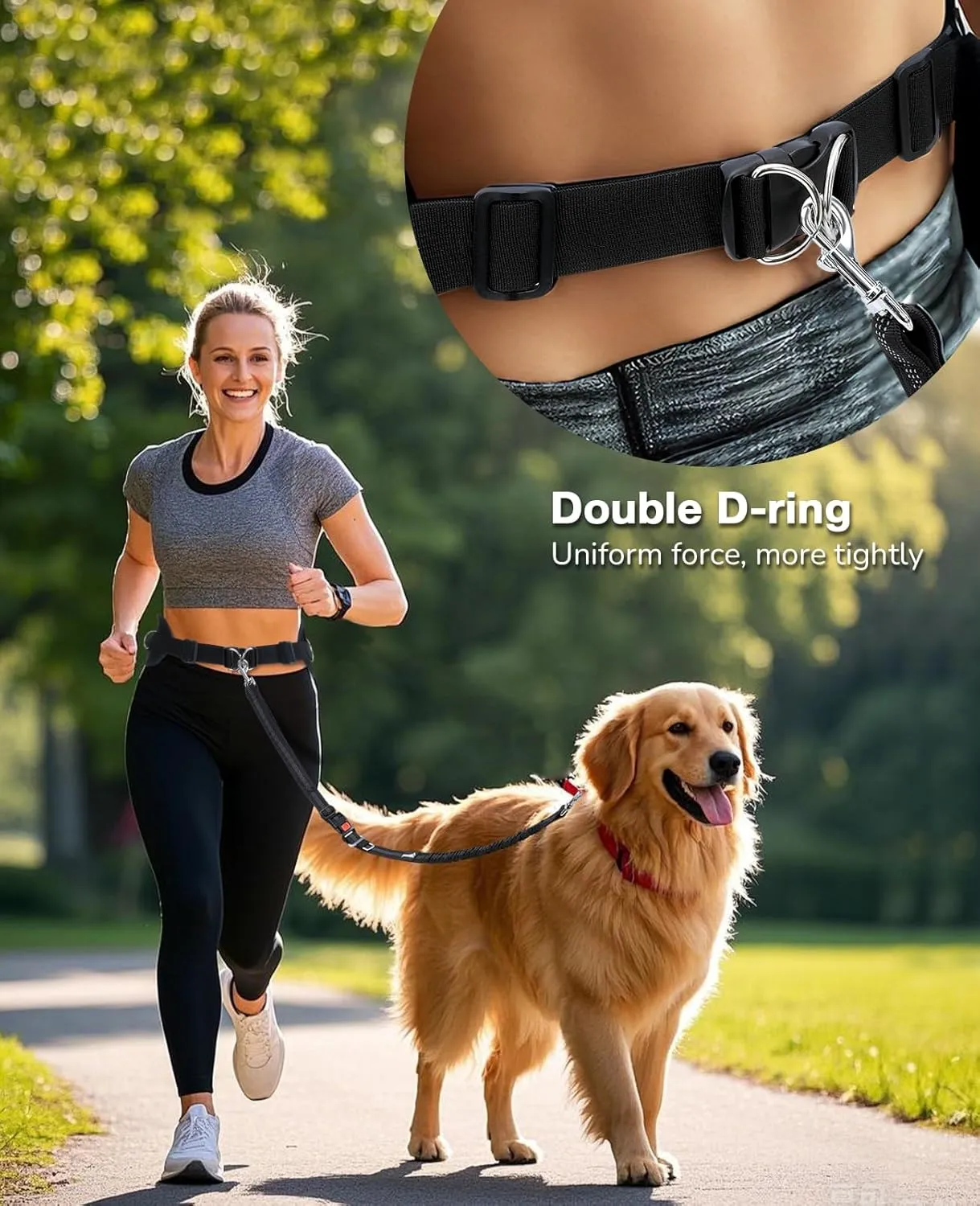 Pecute Hands Free Dog Leash with Pouch, Waist Belt Fanny Pack with Soft Pads, Dual Padded Handles and Durable Bungee for Walking, Hiking, Jogging Biking,Running,Orange(Up to 220lbs)
