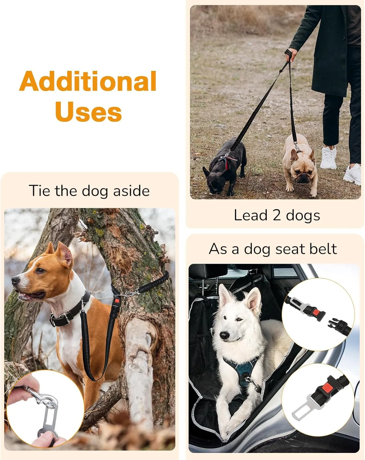 Pecute Hands Free Dog Leash with Pouch, Waist Belt Fanny Pack with Soft Pads, Dual Padded Handles and Durable Bungee for Walking, Hiking, Jogging Biking,Running,Orange(Up to 220lbs)