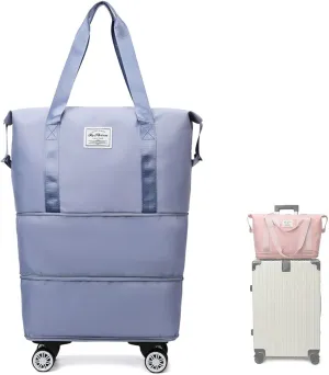 Pepepo Travel Bag with Wheels, Large Capacity Expandable Duffle, Removable Universal Wheels, Wet Dry Compartments (Blue)