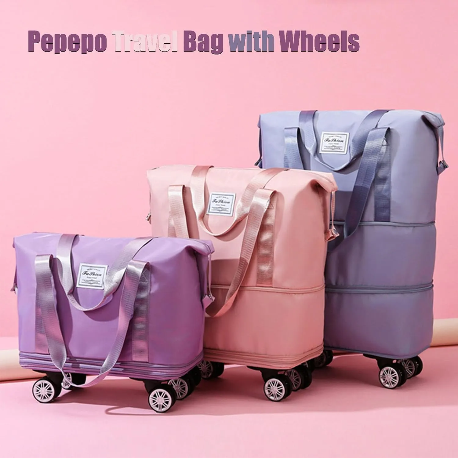 Pepepo Travel Bag with Wheels, Large Capacity Expandable Duffle, Removable Universal Wheels, Wet Dry Compartments (Blue)