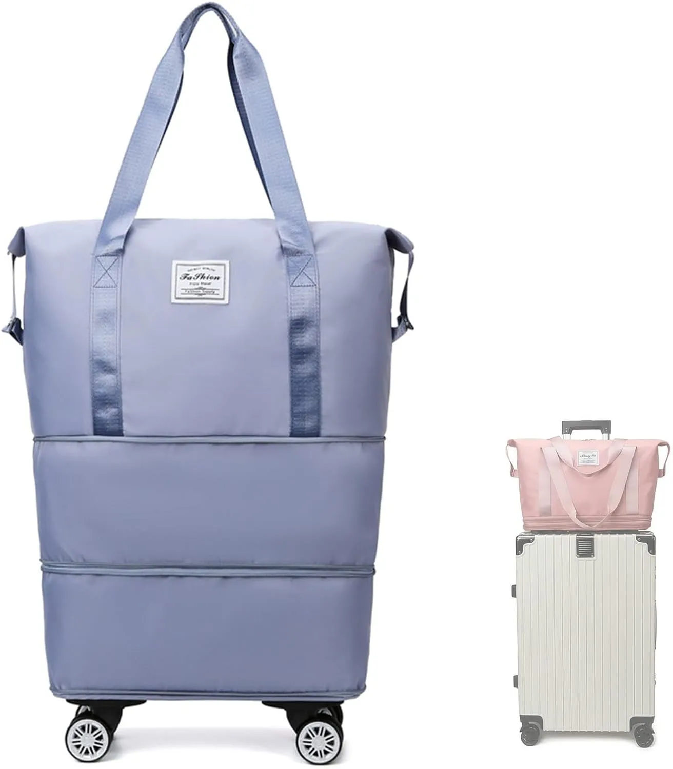 Pepepo Travel Bag with Wheels, Large Capacity Expandable Duffle, Removable Universal Wheels, Wet Dry Compartments (Blue)
