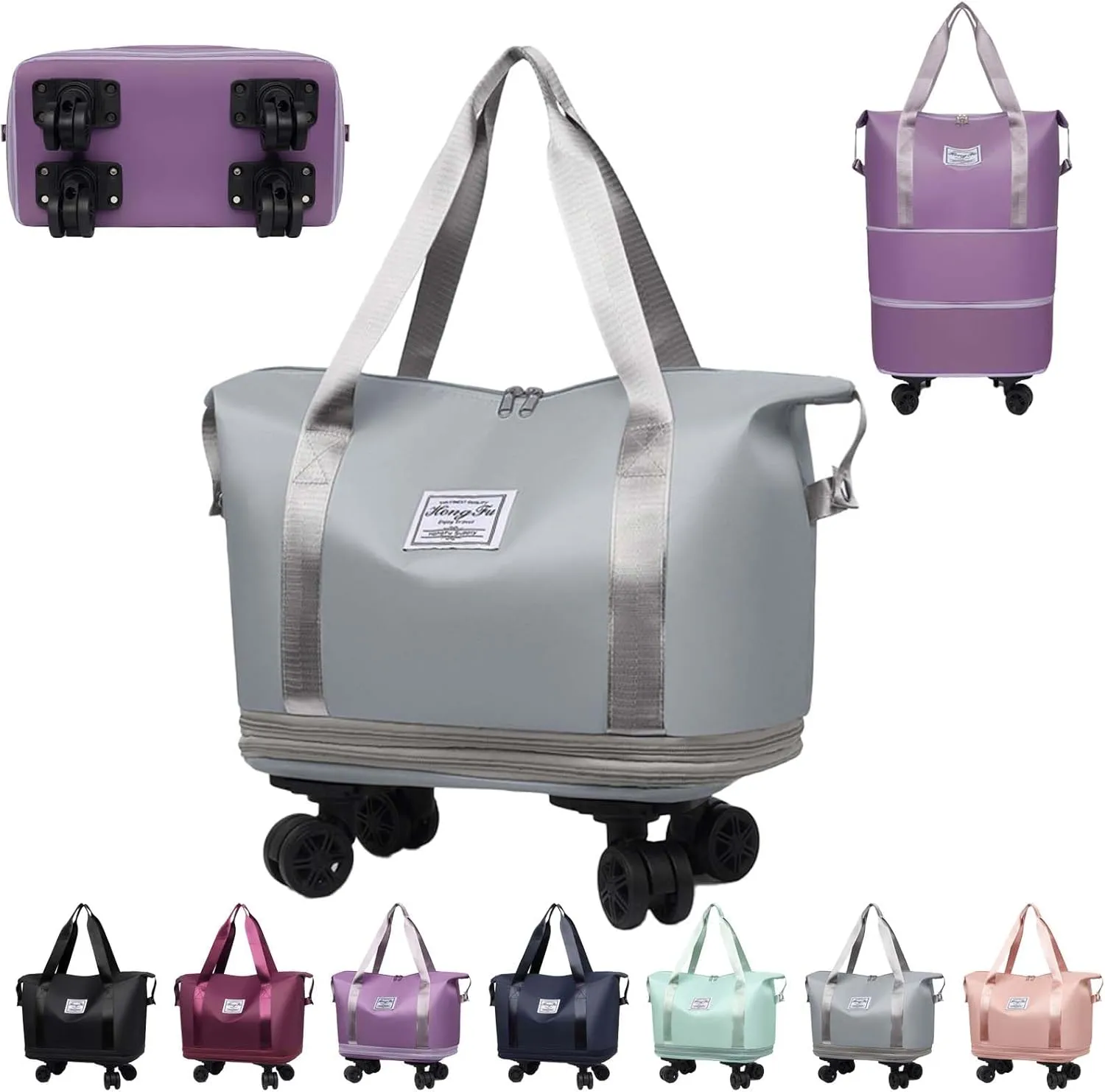 Pepepo Travel Bag with Wheels, Pepepo Large Travel Bag with Wheels, with Universal Wheel Removable, Expandable Foldable Duffle Bag, Rolling with Wheels (Gray)
