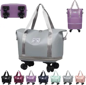 Pepepo Travel Bag with Wheels, Pepepo Large Travel Bag with Wheels, with Universal Wheel Removable, Expandable Foldable Duffle Bag, Rolling with Wheels (Gray)