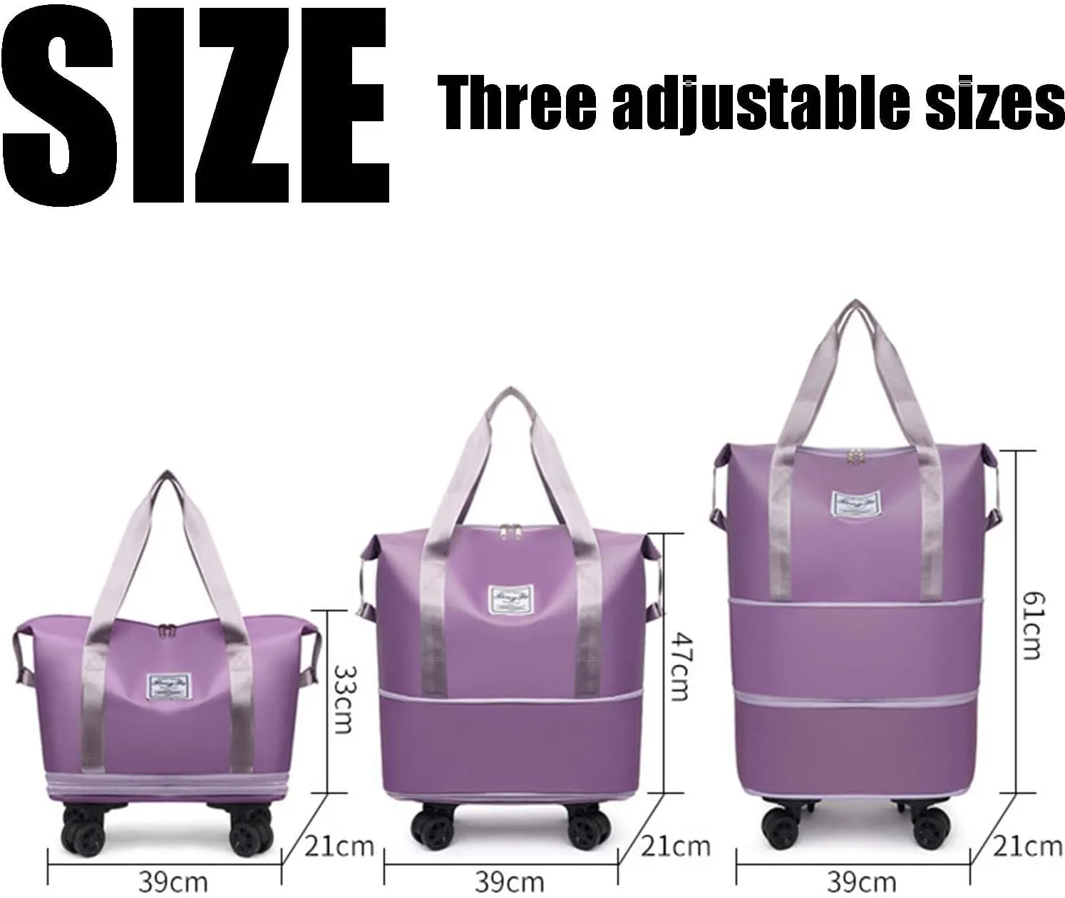 Pepepo Travel Bag with Wheels, Pepepo Large Travel Bag with Wheels, with Universal Wheel Removable, Expandable Foldable Duffle Bag, Rolling with Wheels (Gray)
