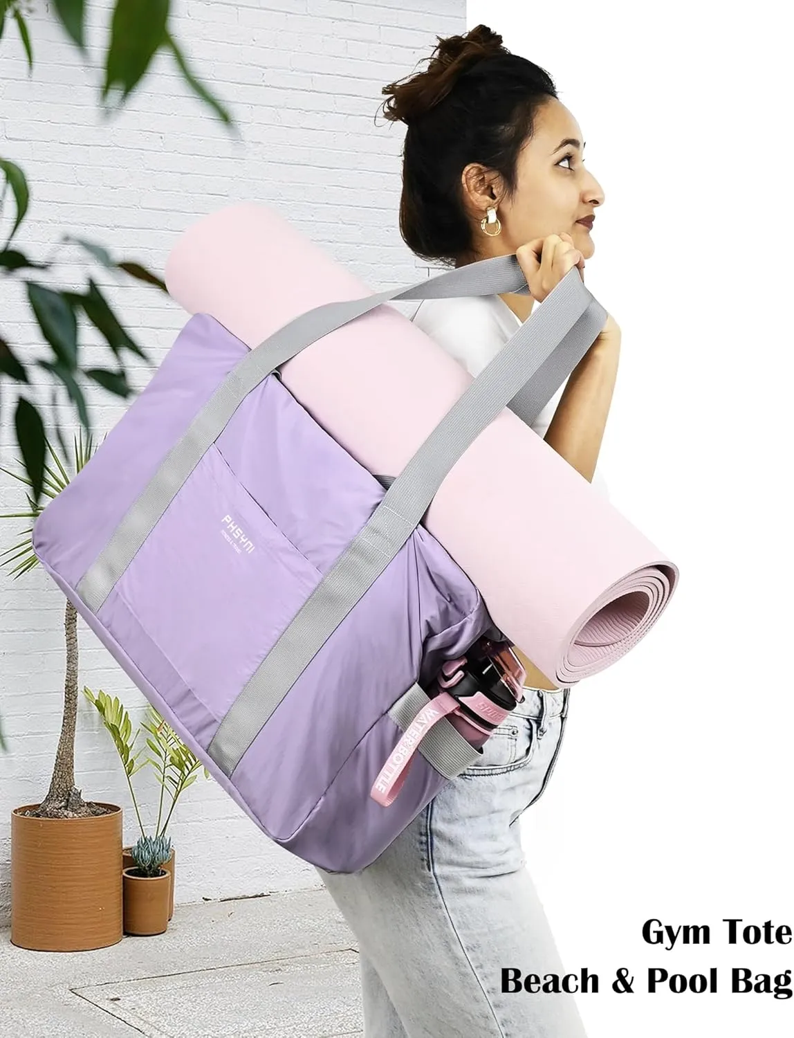 Personal Item Bag for Frontier Spirit Airlines 18x14x8, Under Seat Bags for Airplanes, Portable Foldable Duffle Bag for Travel Fitness Swim Yoga Beach, Lilac Purple