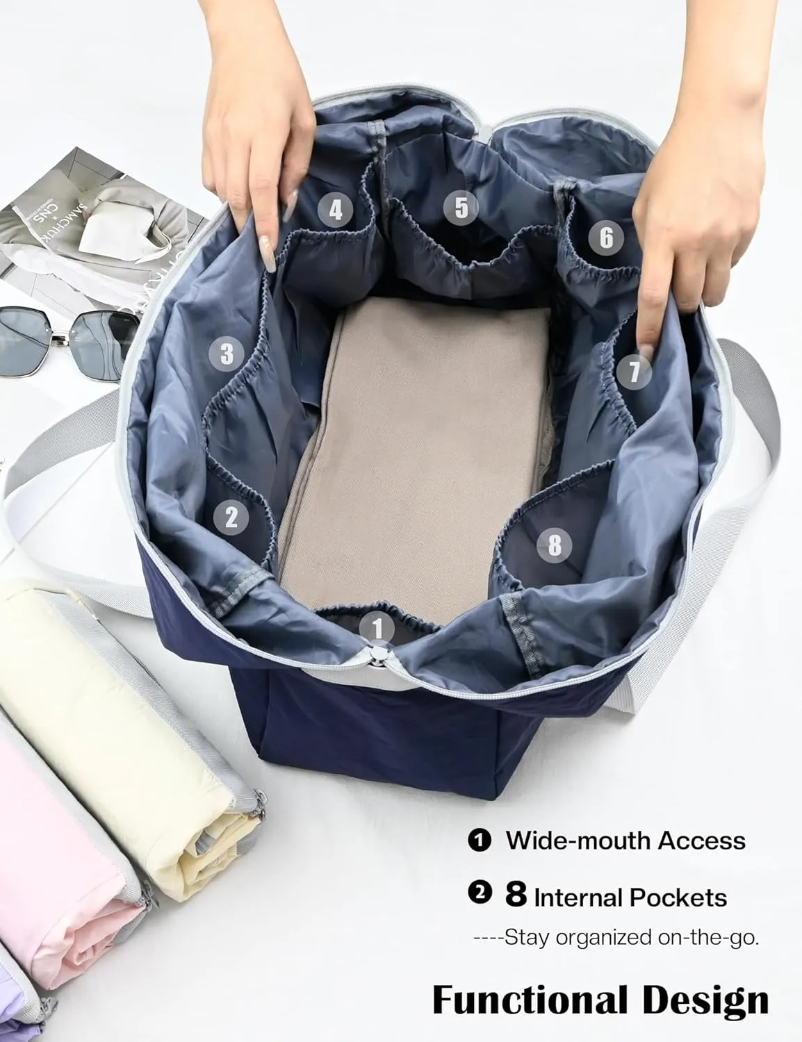 Personal Item Bag for Frontier Spirit Airlines 18x14x8, Under Seat Bags for Airplanes, Portable Foldable Duffle Bag for Travel Fitness Swim Yoga Beach, Navy Blue