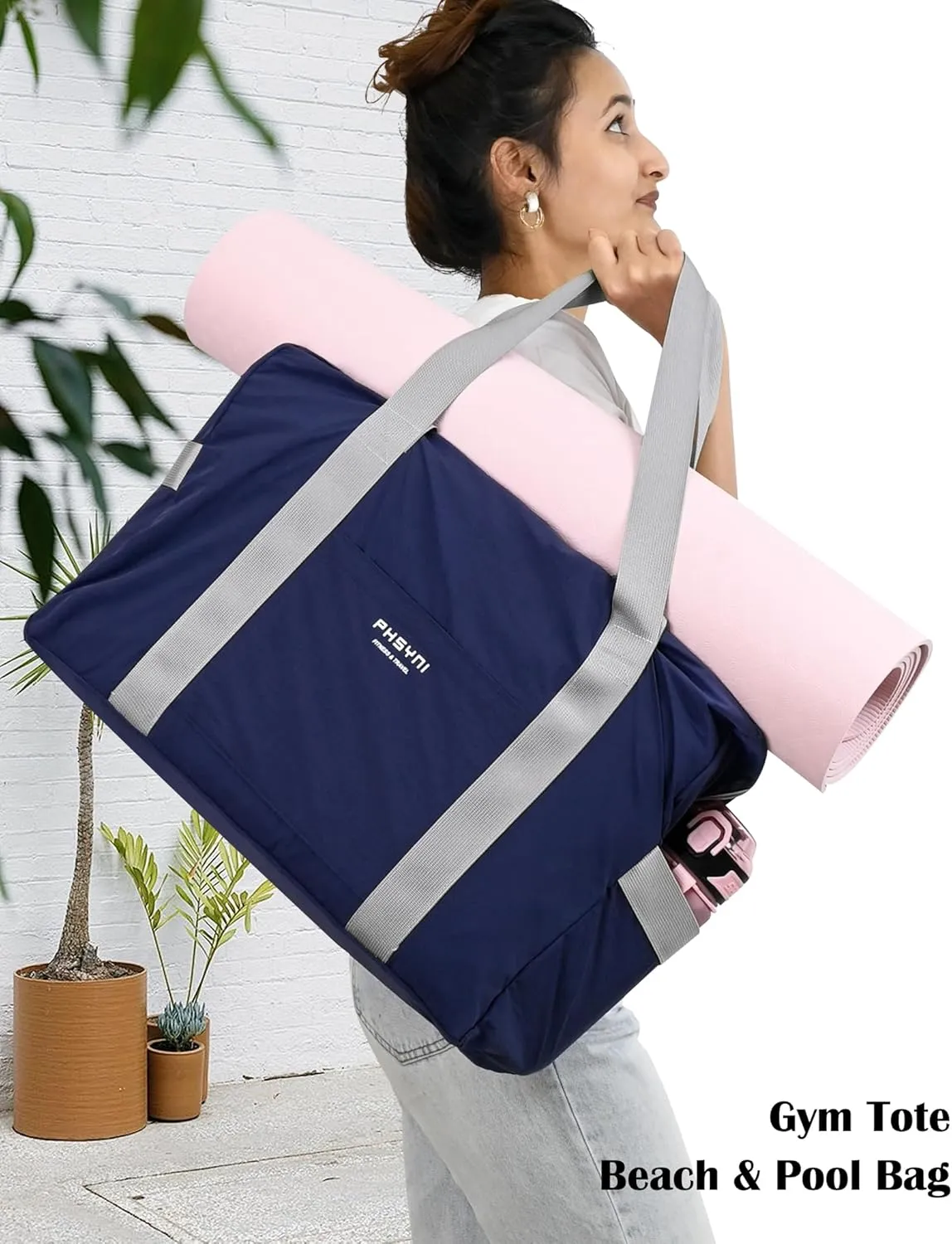 Personal Item Bag for Frontier Spirit Airlines 18x14x8, Under Seat Bags for Airplanes, Portable Foldable Duffle Bag for Travel Fitness Swim Yoga Beach, Navy Blue