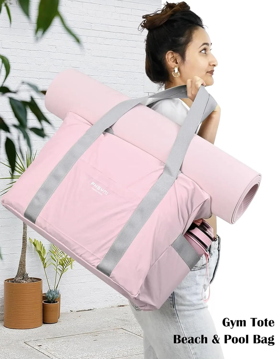 Personal Item Bag for Frontier Spirit Airlines 18x14x8, Under Seat Bags for Airplanes, Portable Foldable Duffle Bag for Travel Fitness Swim Yoga Beach, Pink