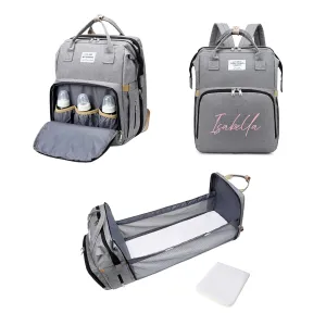 Personalized 3 in 1 Diaper Bag Backpack with Changing Station Multifunction Large Baby Diaper Bags for Boys & Girls Portable, Custom Lightweight Changing Bag Newborn Baby Essential Gifts (Grey)