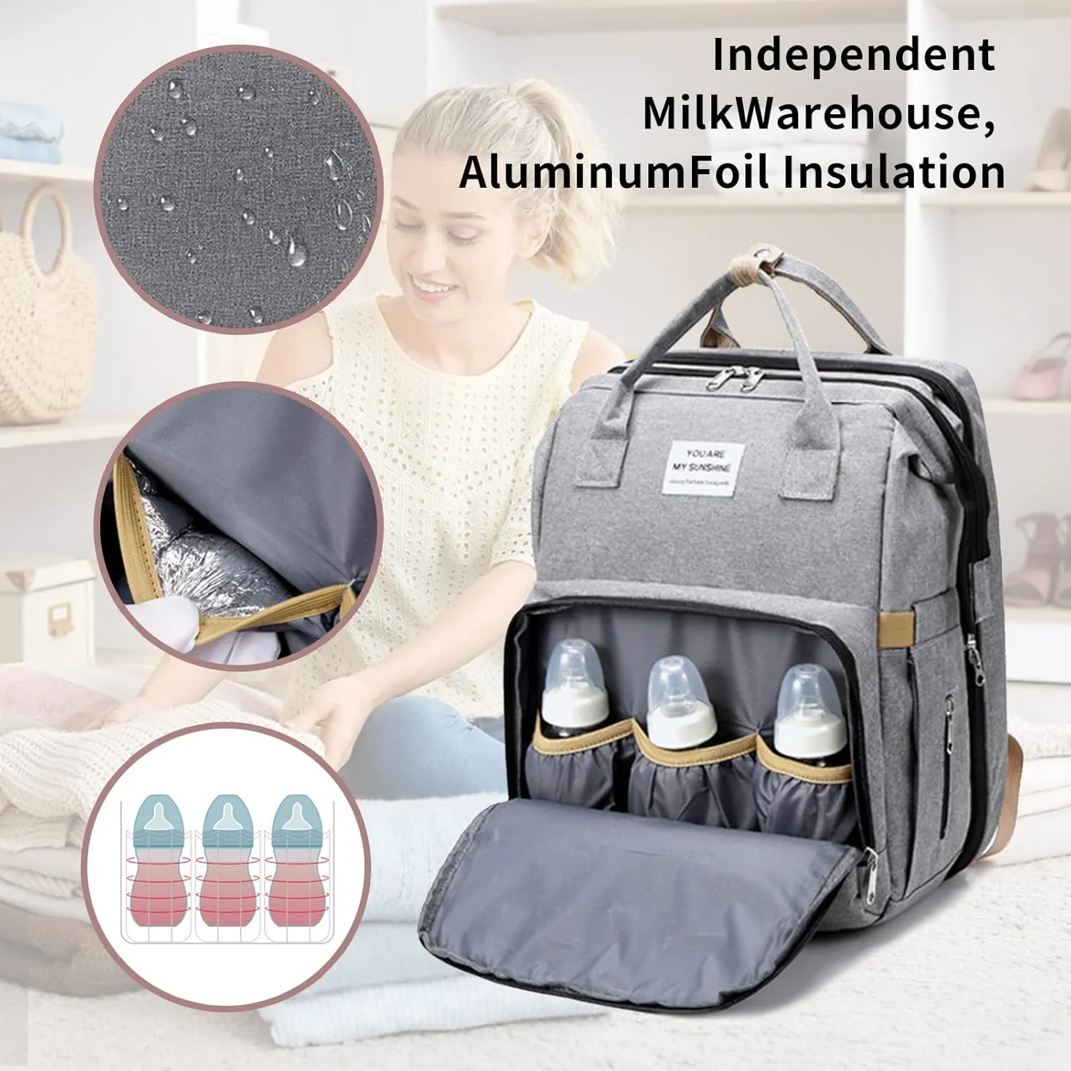 Personalized 3 in 1 Diaper Bag Backpack with Changing Station Multifunction Large Baby Diaper Bags for Boys & Girls Portable, Custom Lightweight Changing Bag Newborn Baby Essential Gifts (Grey)