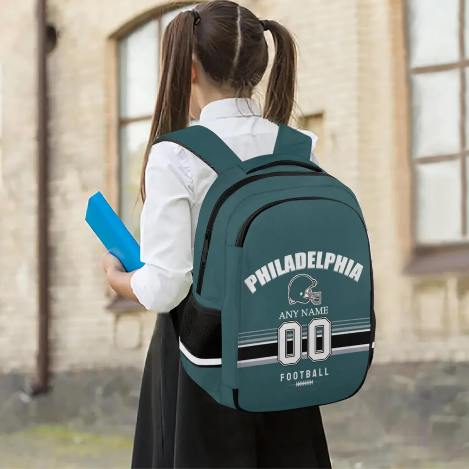 Personalized American Football Philadelphia Kids Backpack for Boys Girls, Custom Sports Backpack Travel School Bag Bookbag Lightweight Daypack