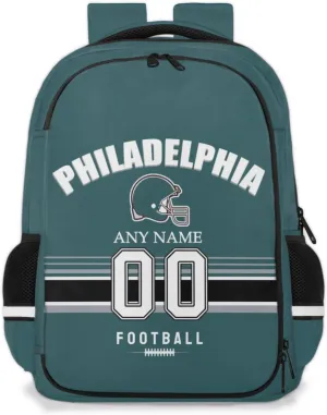 Personalized American Football Philadelphia Kids Backpack for Boys Girls, Custom Sports Backpack Travel School Bag Bookbag Lightweight Daypack