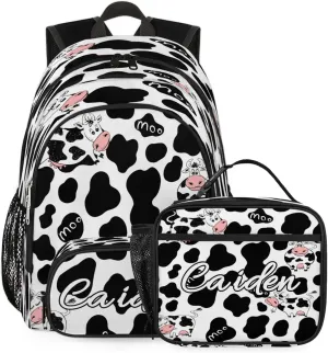 Personalized Backpack with Lunch Box for Men Women, 16" Causual Backpack for Travel, Cow Print Custom Large Capacity Lightweight Dackpack, Milk Cow Print