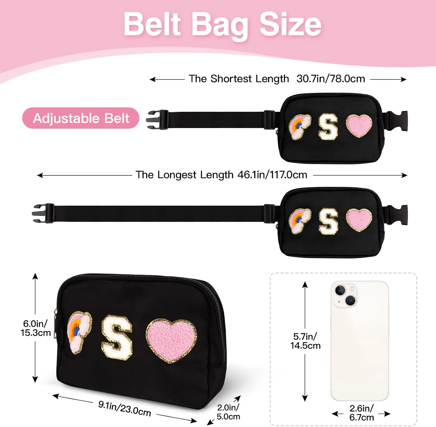 Personalized Belt Bag with Keychain, Fanny Pack for Girls Women, Initial Birthday Gifts for Teen Girls Mom Crossbody Bag Small Waist Packs Travel Essential Preppy Gifts (Black S)